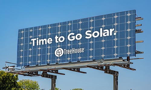Billboard with solar panel image and copy that says, "Time to Go Solar"