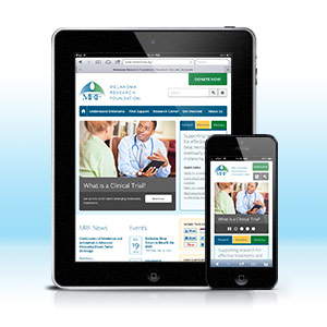 Tablet and mobile phone showing Melanoma.org website design