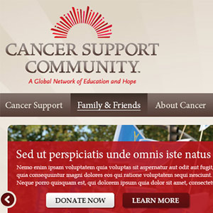 Cropped image of Cancer Support Community homepage showing navigation