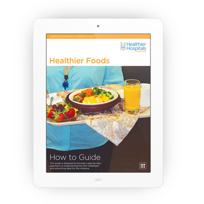 iPad with full page PDF on it showing a cover for Healthier Foods How to Guide