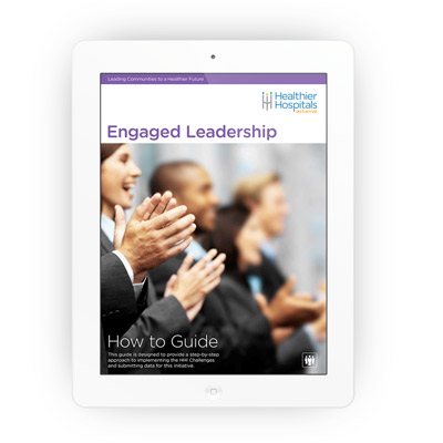 iPad with full page PDF on it showing a cover for Engaged Leadership How to Guide