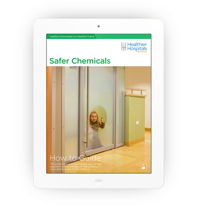 iPad with full page PDF on it showing a cover for Safer Chemicals How to Guide