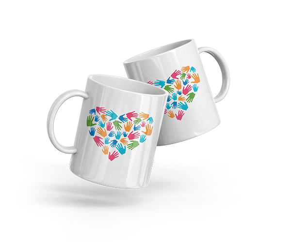 Two coffee mugs with the Little Essentials logo on them.