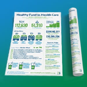 Poster design showing a bunch of different types of infographics and charts about the status of health care in America.